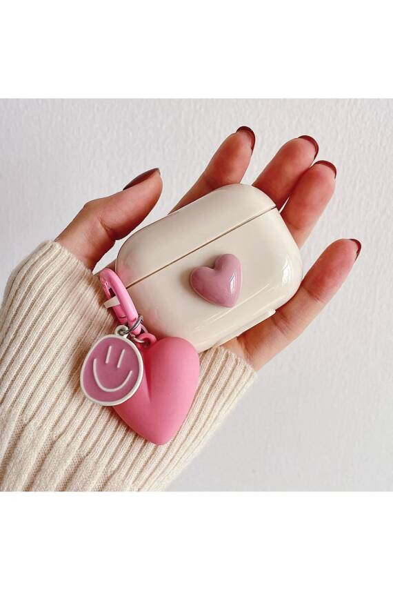 3.Nesil Uyumlu 3d Roze Kalp Kopçalı Kulaklık Kılıfı - 1