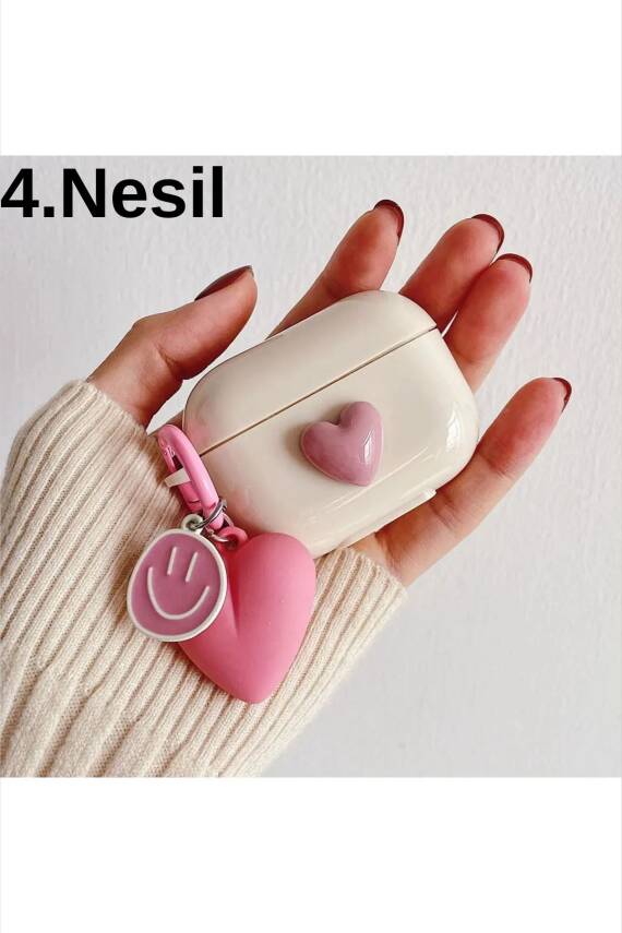 4. Nesil Uyumlu 2024 Kulaklık Kılıfı Roze Kalp Kopçalı - 1