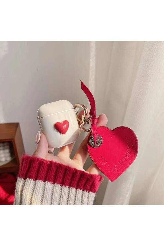 Airpods 1. Ve 2. Nesil Uyumlu 3d Kırmızı Kalp Kopçalı Kulaklık Kılıfı - 1