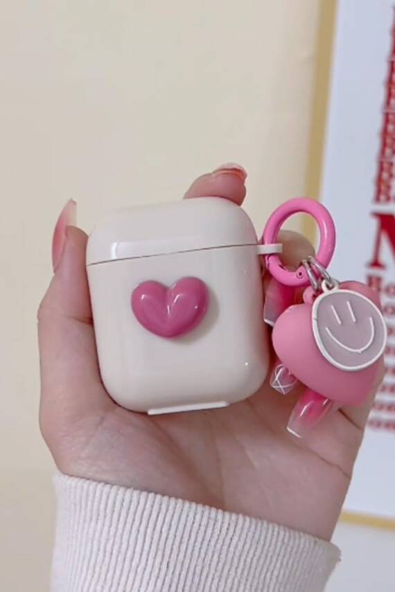 Airpods 1. Ve 2. Nesil Uyumlu 3d Roze Kalp Kopçalı Kulaklık Kılıfı - 1