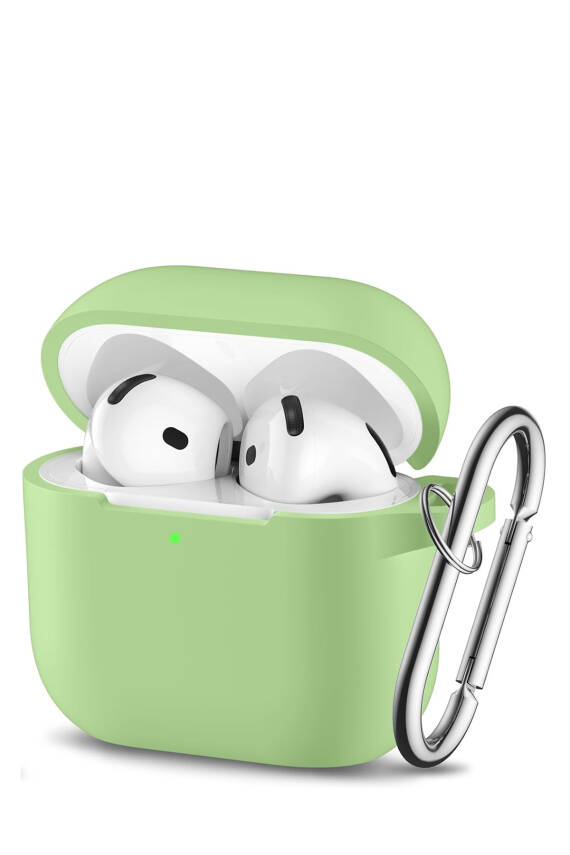 Airpods 4. Nesil Uyumlu Kulaklık Kılıfı Silikon 2024 Kancalı Kılıf Fıstık Yeşil - 1