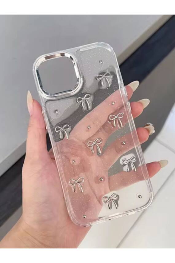 Apple iPhone 11 Uyumlu Fiyonk Desenli Şeffaf Kılıf Simli Darbeye Karşı Dayanıklı Kapak - 1