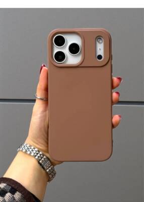 iPhone 17 Pro Max Kılıf Kadife Lansman Soft Liquid Silikon Kahve Kapak - KVK PRİVACY