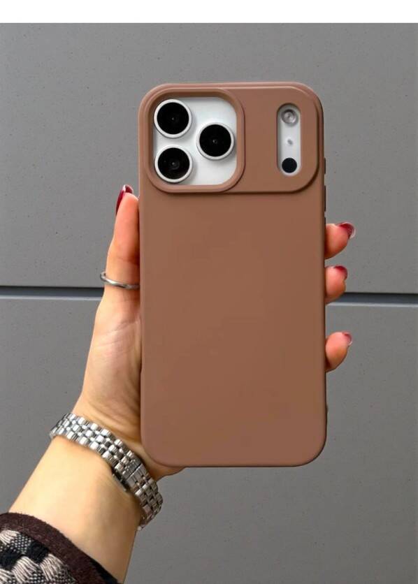 iPhone 17 Pro Max Kılıf Kadife Lansman Soft Liquid Silikon Kahve Kapak - 1