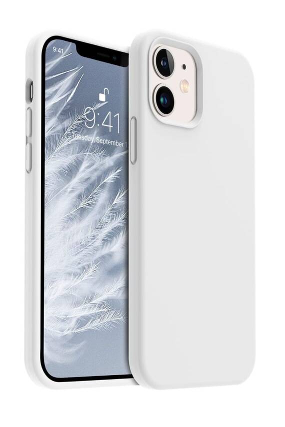 Apple iPhone 12/12Pro Kılıf Kadife Lansman Soft Yumuşak Liquid Silikon Kamera Korumalı Kapak Beyaz - 1