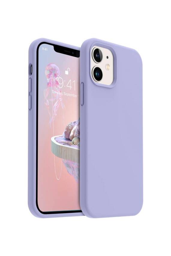 Apple iPhone 12/12Pro Kılıf Kadife Lansman Soft Yumuşak Liquid Silikon Kamera Korumalı Kapak Lila - 1