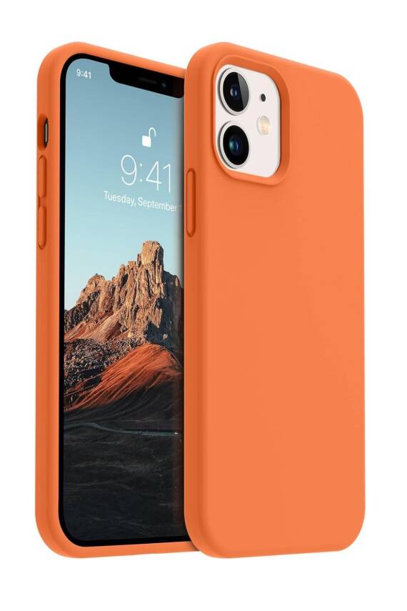 Apple iPhone 12/12Pro Kılıf Kadife Lansman Soft Yumuşak Liquid Silikon Kamera Korumalı Kapak Orange - 1