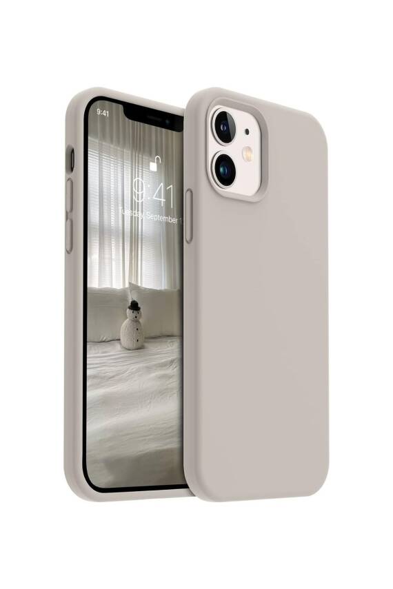 Apple iPhone 12/12Pro Kılıf Kadife Lansman Soft Yumuşak Liquid Silikon Kamera Korumalı Kapak Taş - 1