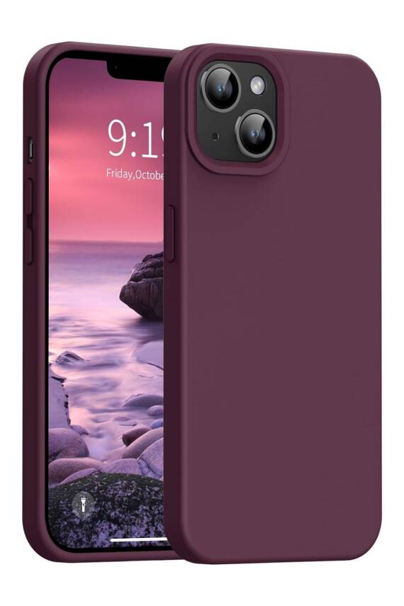 Apple Iphone 13-14 Lansman Kılıf Içi Kadifeli Kamera Yükseltili Silikon Kapak Bordo - 1