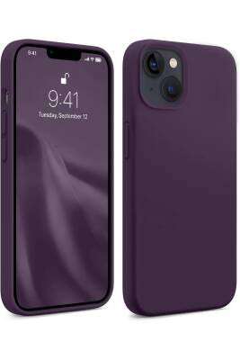 iPhone 13-14 Lansman Kılıf Içi Kadifeli Kamera Yükseltili Silikon Kapak Derin Mor - KVK PRİVACY