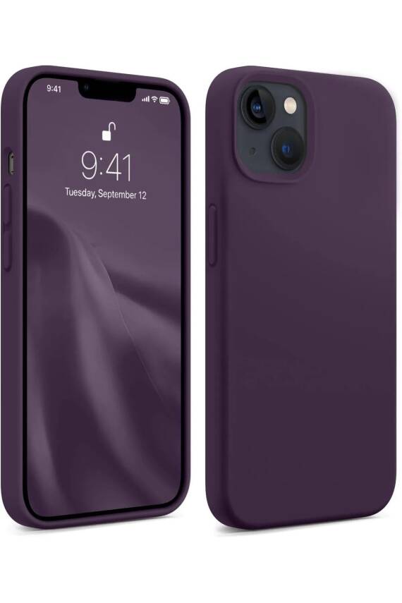 iPhone 13-14 Lansman Kılıf Içi Kadifeli Kamera Yükseltili Silikon Kapak Derin Mor - 1