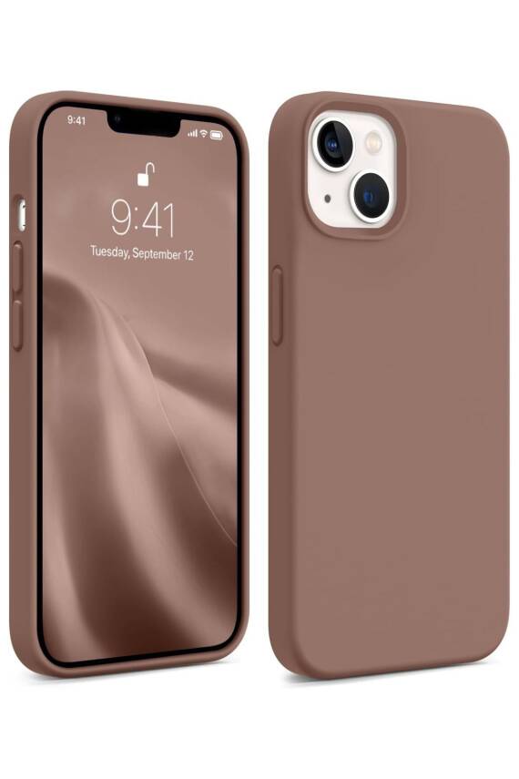 Apple Iphone 13-14 Lansman Kılıf Içi Kadifeli Kamera Yükseltili Silikon Kapak Kahve - 1
