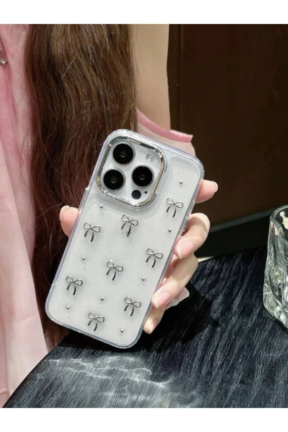 Apple iPhone 13 Pro Max Uyumlu Fiyonk Desenli Şeffaf Kılıf Simli Darbeye Karşı Dayanıklı Kapak - 1