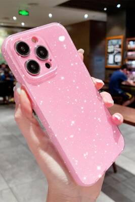 Apple iPhone 13 Promax Uyumlu Kılıf Simli İnce Darbeye Dayanıklı Silikon Parlak Yumuşak Kapak Pembe - KVK PRİVACY