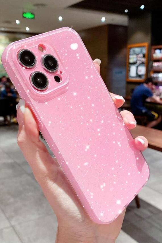 Apple iPhone 13 Promax Uyumlu Kılıf Simli İnce Darbeye Dayanıklı Silikon Parlak Yumuşak Kapak Pembe - 1