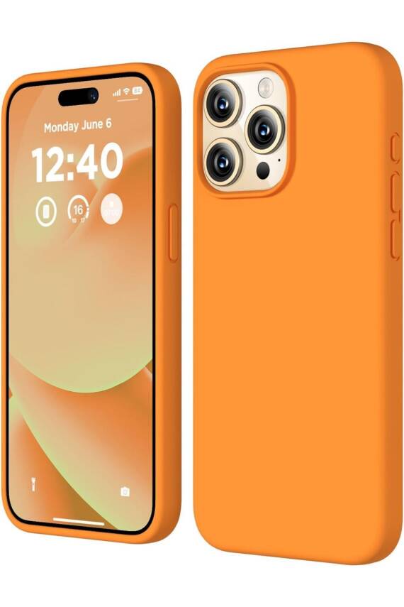 Apple iPhone 15 Pro Kılıf Kadife Lansman Soft Yumuşak Liquid Silikon Kamera Korumalı Kapak Orange - 1