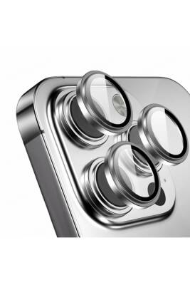 iPhone 15 Pro Max/15 Pro Kamera Lens Koruyucu Temperli Cam White Titanium - KVK PRİVACY