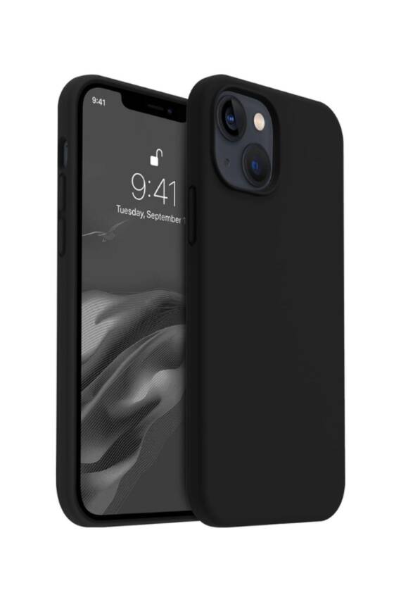 iPhone 15 Plus Uyumlu İçi Kadife Lansman Silikon Siyah Kılıf - 1