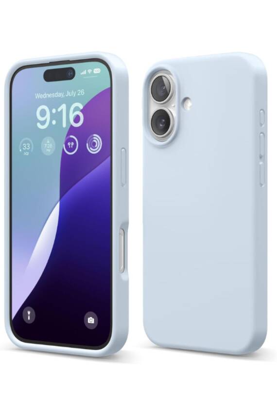 Apple iPhone 16 Kılıf Kadife Lansman Soft Yumuşak Liquid Silikon Kamera Korumalı Kapak Bebe Mavi - 1