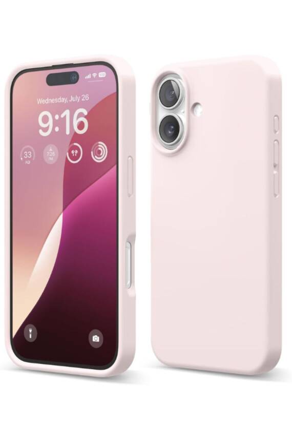 Apple iPhone 16 Kılıf Kadife Lansman Soft Yumuşak Liquid Silikon Kamera Korumalı Kapak Kum Pembe - 1
