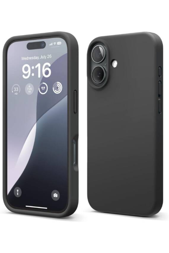 Apple iPhone 16 Kılıf Kadife Lansman Soft Yumuşak Liquid Silikon Kamera Korumalı Kapak Siyah - 1