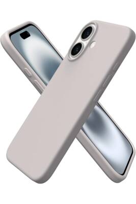 Apple iPhone 16 Kılıf Kadife Lansman Soft Yumuşak Liquid Silikon Kamera Korumalı Kapak Taş - KVK