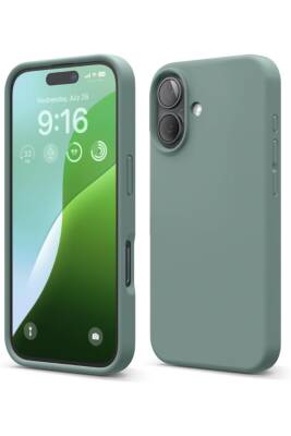 Apple iPhone 16 Kılıf Kadife Lansman Soft Yumuşak Liquid Silikon Kamera Korumalı Kapak Yeşil - KVK PRİVACY