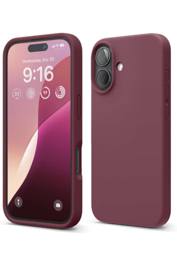 Apple iPhone 16 Plus Kılıf Kadife Lansman Soft Yumuşak Liquid Silikon Kamera Korumalı Kapak Bordo - 1