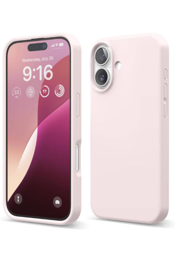 Apple iPhone 16 Plus Kılıf Kadife Lansman Yumuşak Liquid Silikon Kamera Korumalı Kapak Kum Pembe - 1