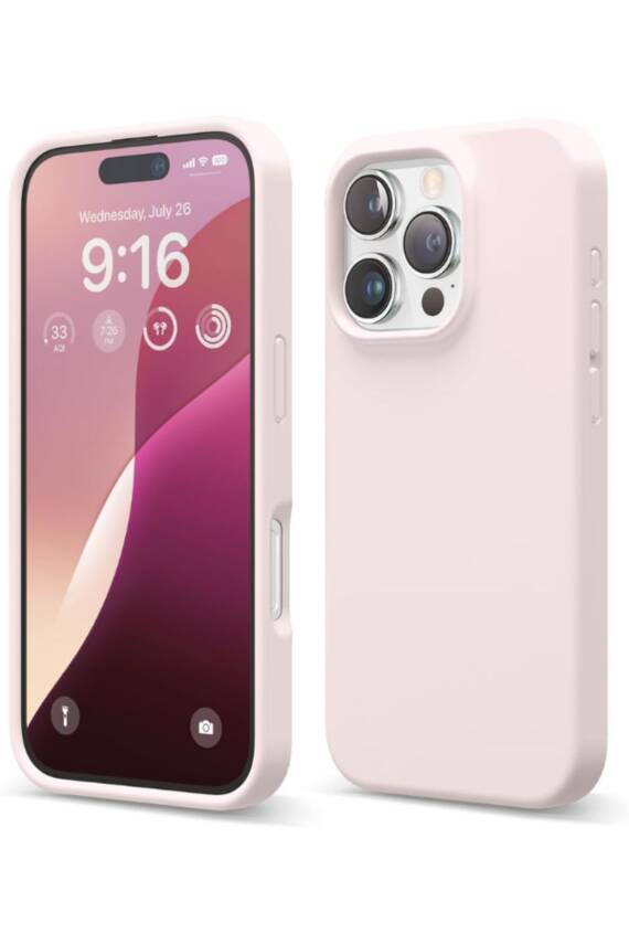 Apple iPhone 16 Pro Kılıf Kadife Lansman Soft Yumuşak Liquid Silikon Kamera Korumalı Kapak Kum Pembe - 1
