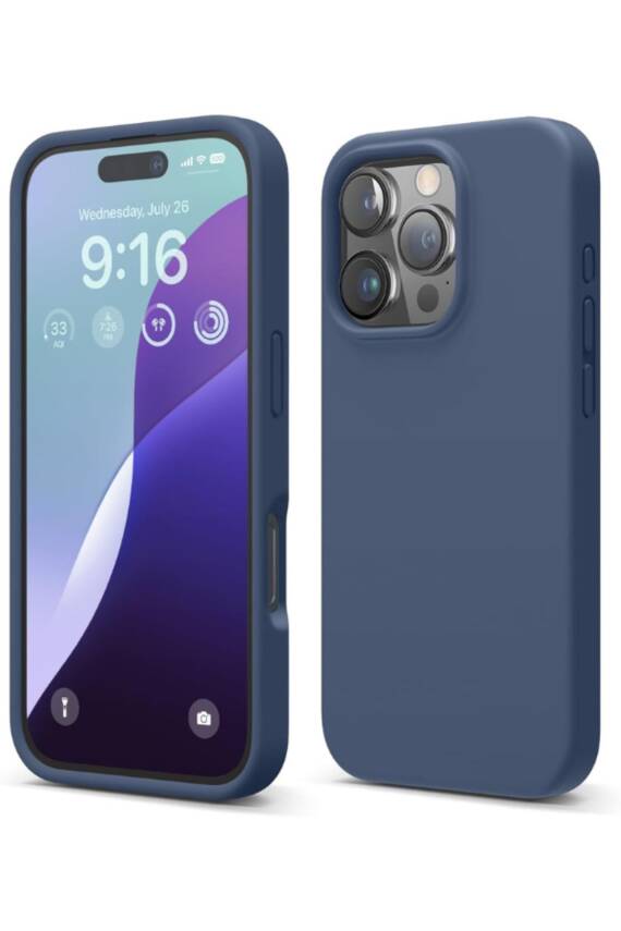 Apple iPhone 16 Pro Kılıf Kadife Lansman Soft Yumuşak Liquid Silikon Kamera Korumalı Kapak Lacivert - 1