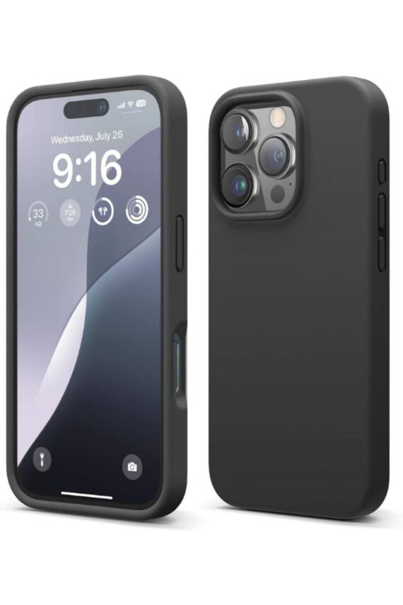 Apple iPhone 16 Pro Kılıf Kadife Lansman Soft Yumuşak Liquid Silikon Kamera Korumalı Kapak Siyah - 1