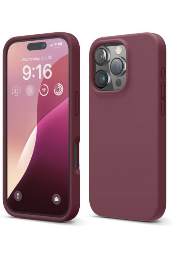 Apple iPhone 16 Pro Max Kılıf Kadife Lansman Soft Yumuşak Liquid Silikon Kamera Korumalı Kapak Bordo - 1