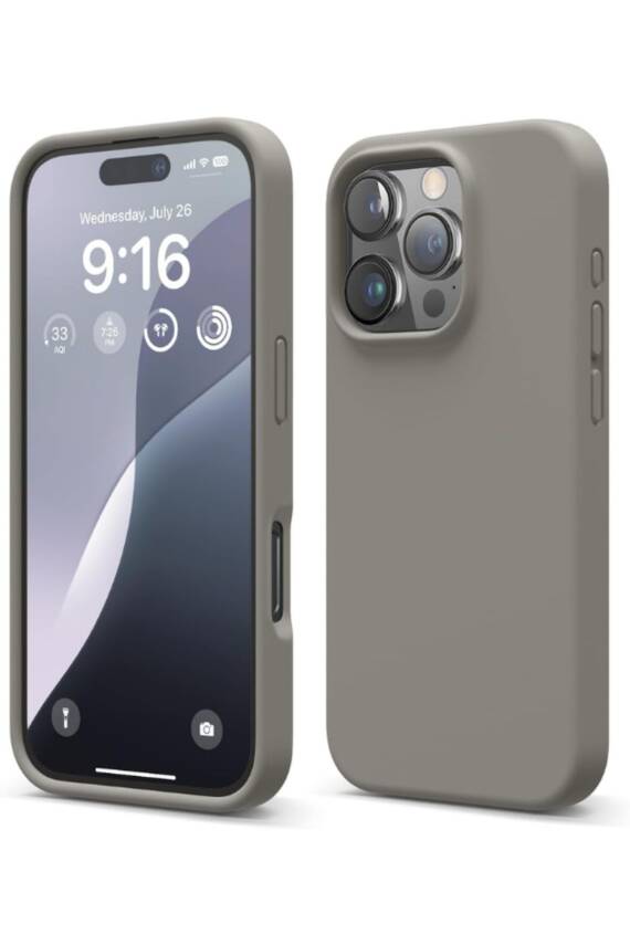 Apple iPhone 16 Pro Max Kılıf Kadife Lansman Soft Yumuşak Liquid Silikon Kamera Korumalı Kapak Grey - 1