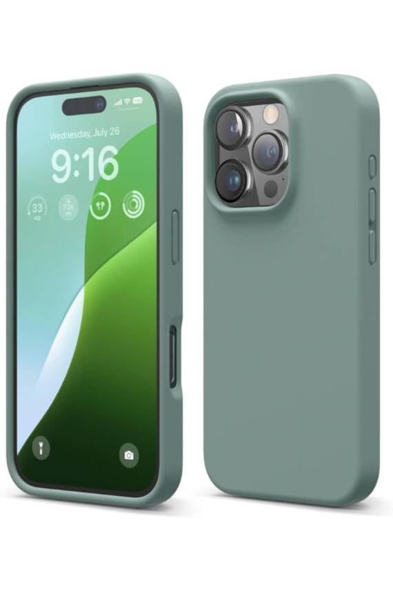 Apple iPhone 16 Pro Max Kılıf Kadife Lansman Soft Yumuşak Liquid Silikon Kamera Korumalı Kapak Yeşil - 1