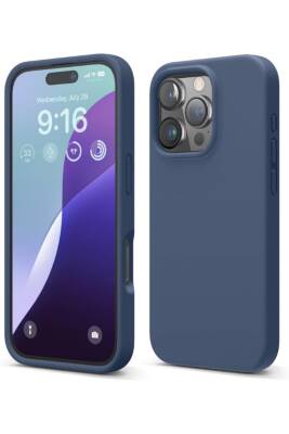 Apple iPhone 16 Pro Max Kılıf Kadife Lansman Yumuşak Liquid Silikon Kamera Korumalı Kapak Lacivert - KVK