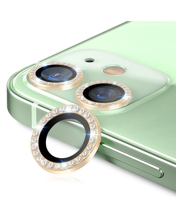 Iphone 11-12-12 Mini Uyumlu Gold Taşlı Kamera Lensi Koruyucu - 1
