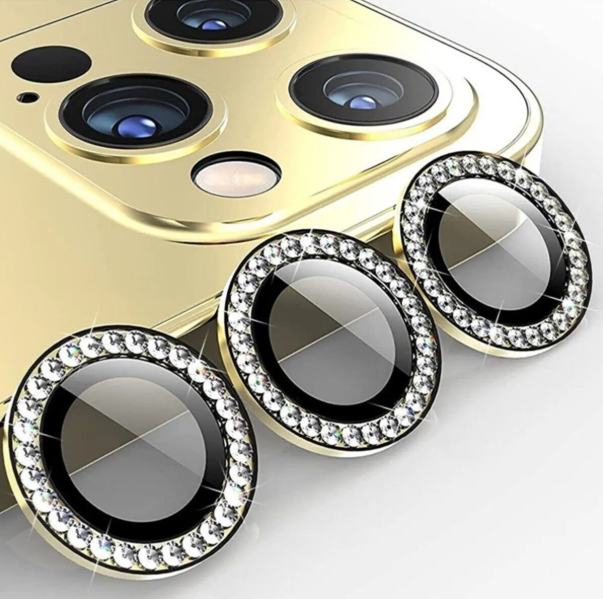 Iphone 11 Pro-11 Pro Max-12 Pro Uyumlu Gold Taşlı Kamera Lensi Koruyucu - 1