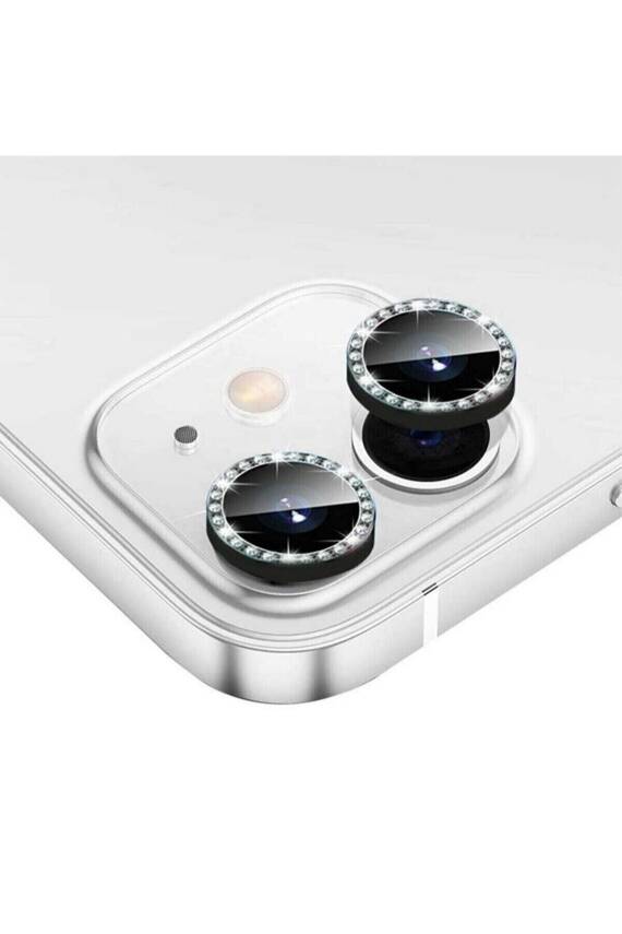 Iphone 11 Pro Iphone 11 Pro Max Iphone 12 Pro Uyumlu Gümüş Taşlı Kamera Lensi Koruyucu - 1