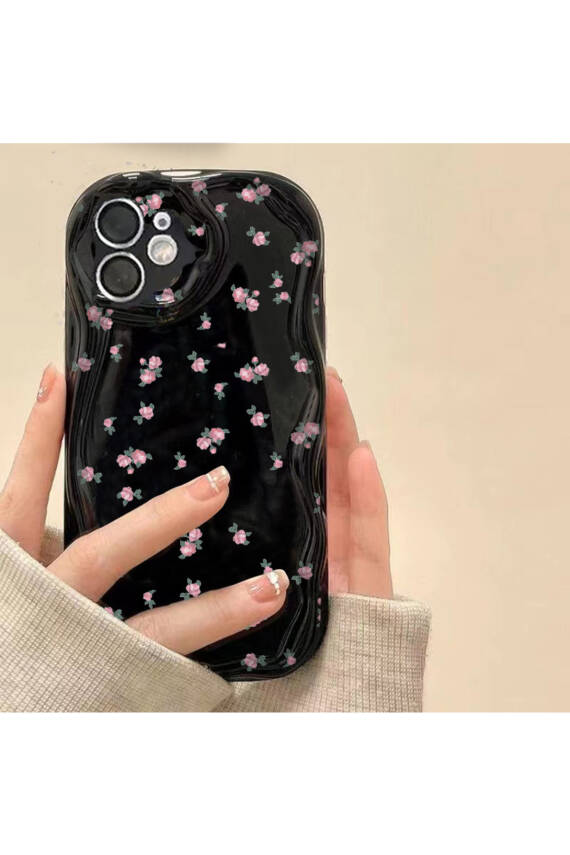 İphone 11 Uyumlu Kılıf Çiçek Desenli Darbelere Karşı Dayanıklı Yumuşak Silikon Kapak Siyah - 1