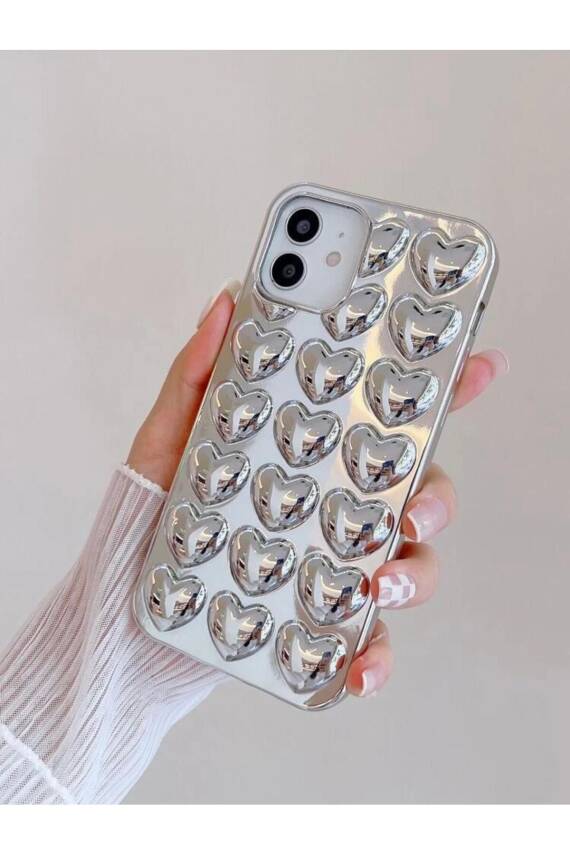 Iphone 11 Uyumlu Kılıf Krom Gümüş Kalp Şık Darbelere Karşı Dayanıklı Yumuşak Silikon Kapak - 1