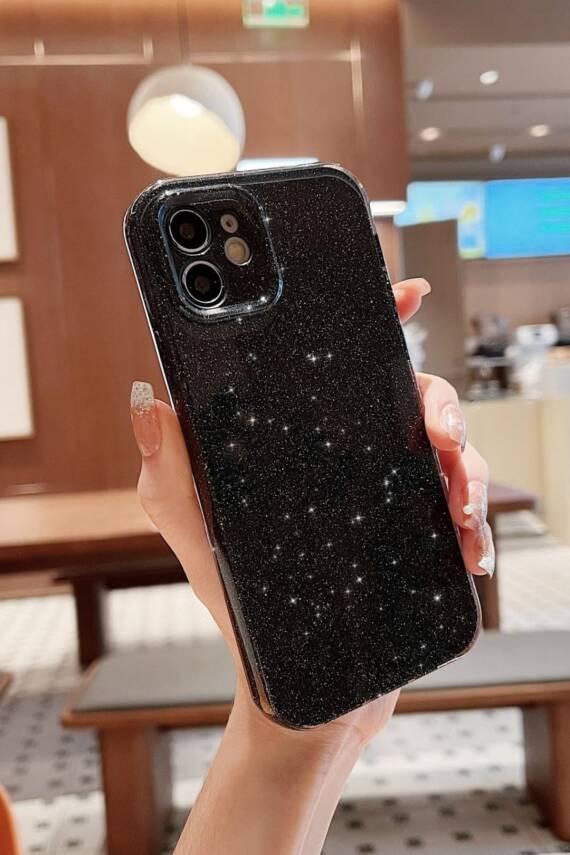 İphone 11 Uyumlu Kılıf Simli Ince Darbeye Dayanıklı Silikon Parlak Kılıf Yumuşak Kapak Siyah - 1