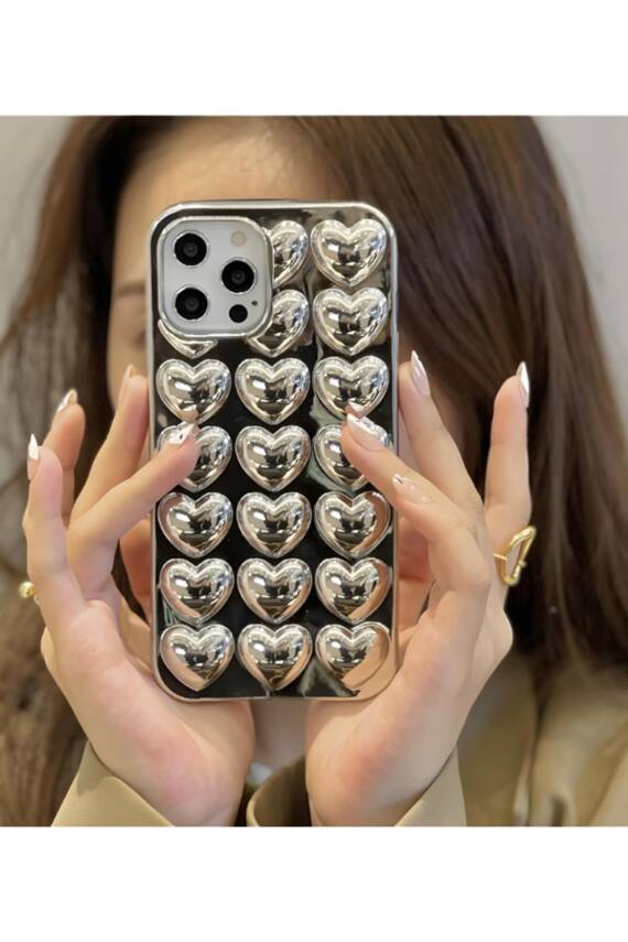 Iphone 12 Pro Max uyumlu Kılıf Krom Gümüş Kalp Şık Darbelere Karşı Dayanıklı Yumuşak Silikon Kapak - 1