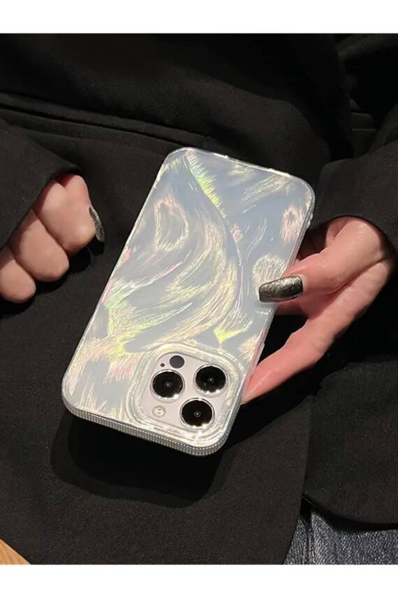 iPhone 12 Pro Max Uyumlu Tüylü Hologramlı Kılıf Darbeye Karşı Dayanıklı Kapak - 1