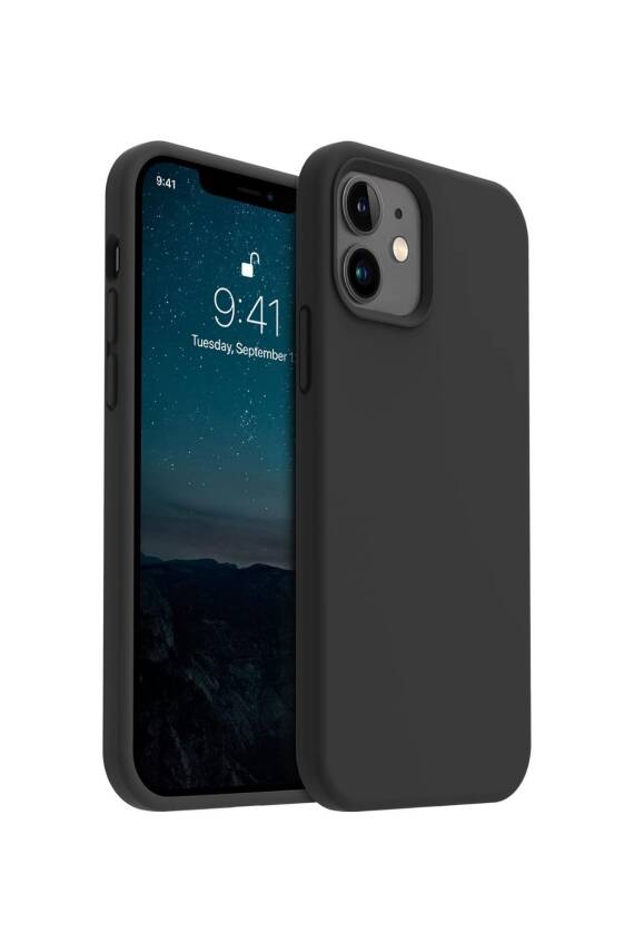iPhone 12/12Pro Kılıf Kadife Lansman Soft Yumuşak Liquid Silikon Kamera Korumalı Kapak Siyah - 1
