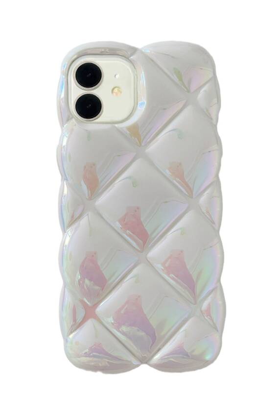 İphone 12/12pro Uyumlu Kılıf Beyaz Baklava Desenli Hologramlı Dayanıklı Yumuşak Silikon Kapak - 1