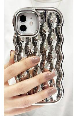 İphone 12/12pro Uyumlu Kılıf Platin Parlak Dalgalı Darbelere Karşı Dayanıklı Esnek Kapak Silver - 1
