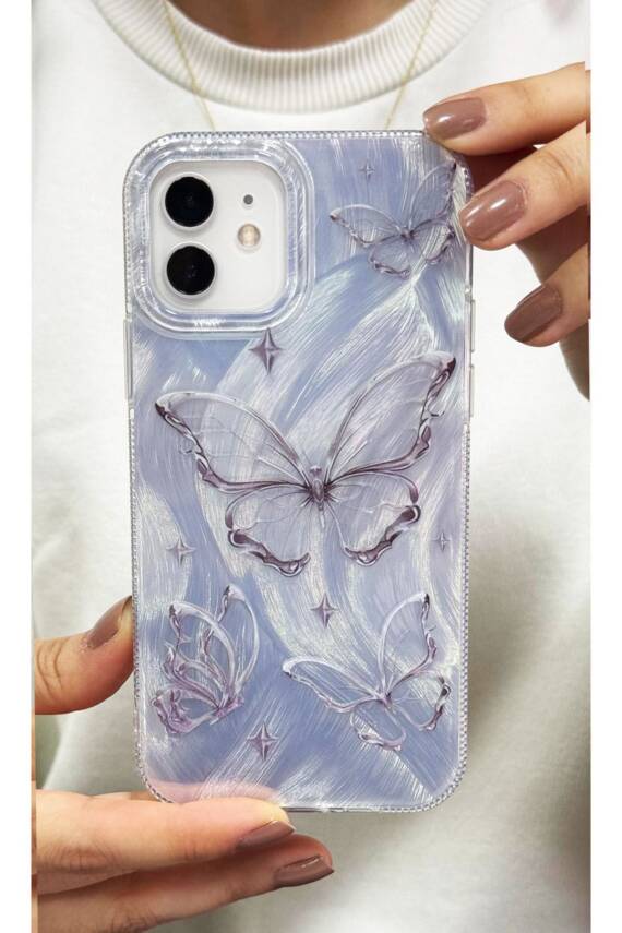 İphone 12/12pro Uyumlu Kılıf Tüylü Kelebek Hologramlı Kılıf Darbeye Karşı Dayanıklı Kapak - 1