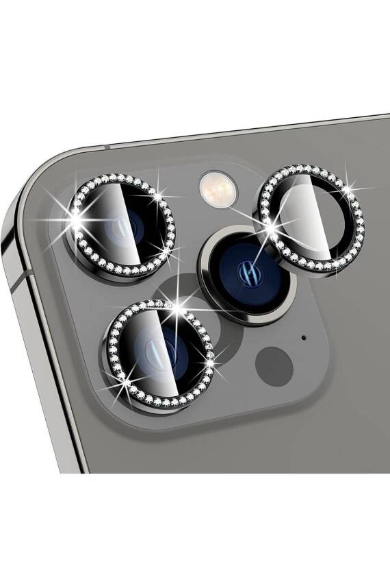 Iphone 13 / 13 Mini Uyumlu Pembe Taşlı Kamera Lensi Koruyucu - 1