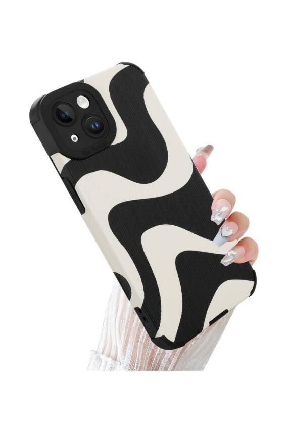İphone 13-14 Uyumlu Kılıf Sevimli Zebra Çizgili Kamera Korumalı Zarif Yumuşak Silikon Kapak - 1